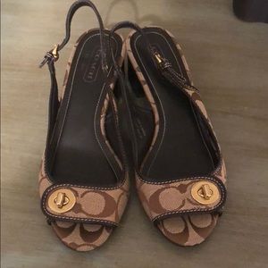 Coach Jacque slingback Signature brown low heels